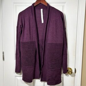 Lululemon Sit in Lotus Wrap Plum Merino Wool Cardigan Sweater Size 2 Open Front